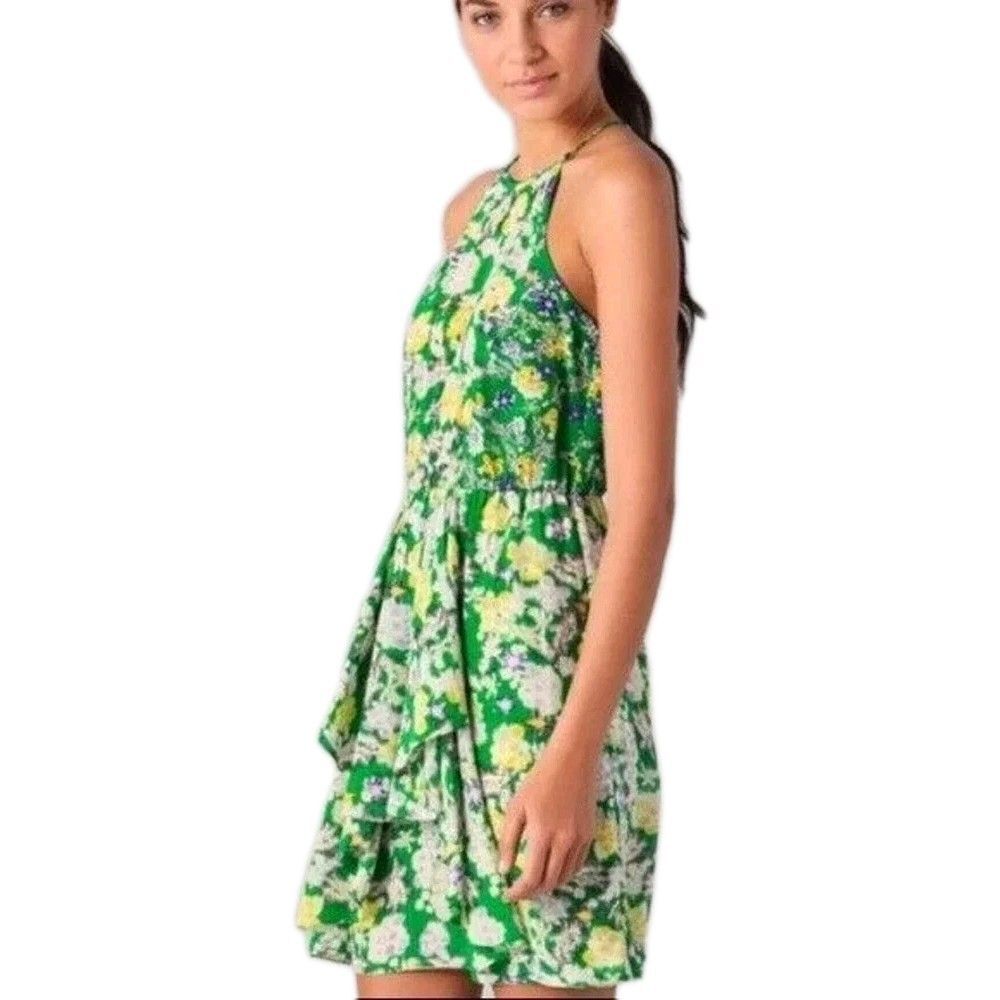 Rebecca Taylor Womens Garden Flower Flutter Green Dress 100% Silk Size 12